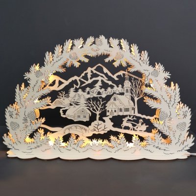 AMADEA Dřevěný svítící portál s motivem vesničky 53x21x10 cm – Zboží Mobilmania