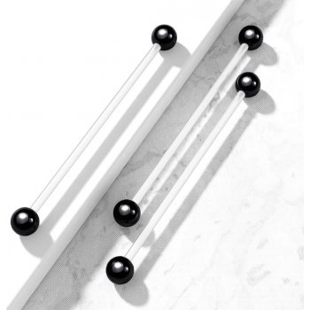 Šperky Eshop flexibilný piercing průhledná činka s lesklými černými kuličkami C11.18