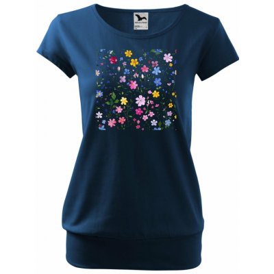 MALFINI Tričko City s potiskem jemné kytičky 87-půlnoční modrá – Hledejceny.cz