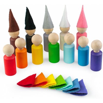 Montessori Ulanik dřevěná hračka "Peg Dolls with Hats small" – Zboží Mobilmania