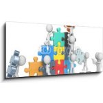 Obraz 1D panorama - 120 x 50 cm - The Team.The dude x 9 building colorful puzzle from blueprint. The Team.The frajer x 9 budova barevné puzzle z modrotisku. – Sleviste.cz