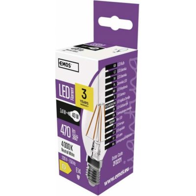 Emos LED žárovka Filament svíčka E14 3,4 W 40 W 470 lm neutrální bílá