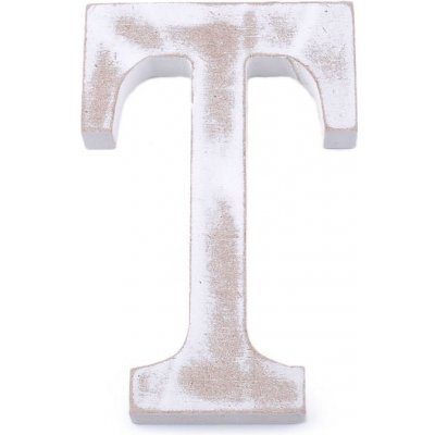 Dřevěná písmena abecedy vintage - "T" bílá přírodní – Zboží Mobilmania