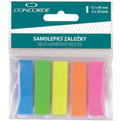 Záložky samolepící PP 12x48,5mm 5 neon barev 5x20 listů Concorde – Hledejceny.cz