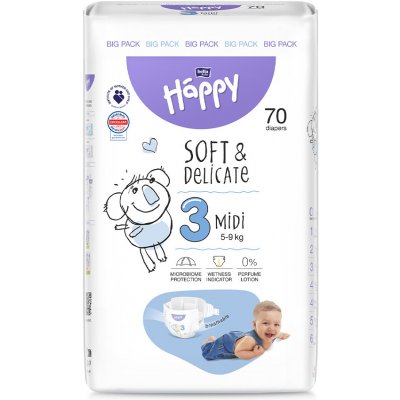 Bella Baby Happy Soft&Delicate 3 Midi 5–9 kg 70 ks – Zbozi.Blesk.cz