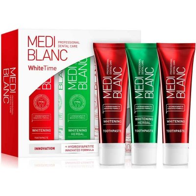 MEDIBLANC Dental Care White Time Set sada zubní péče pro zářivě bílé zuby 3 x 100 ml – Hledejceny.cz