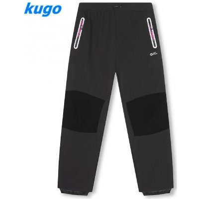 Kugo HK2522 Softshellové kalhoty zateplené tm. šedé / růžový zip