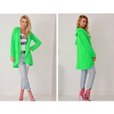 Fashionweek Mega pletený svetr kabát s kapuci TOP TREND HEVEN 3681 zelená neon – Zboží Mobilmania