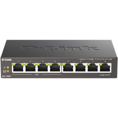 D-Link DGS-1008P D-Link DGS-1008P 8-port Gigabit Desktop Switch, 4 porty jsou PoE+, PoE budget 68W – Zboží Živě