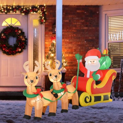 HOMCOM Nafukovací Santa Claus se saněmi, 6 LED světel, vodotěsný, 240 x 57 x 112 cm – Hledejceny.cz