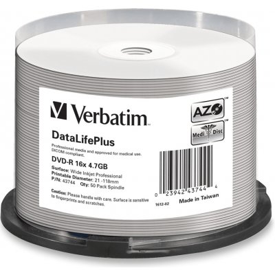 Verbatim DVD-R 4,7GB 16x, printable, cakebox, 50ks (43744) – Zboží Živě