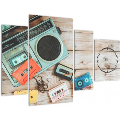 Obraz - Retro rádio (s hodinami), Čtyřdílný 110x75 cm s hodinami – Zboží Mobilmania