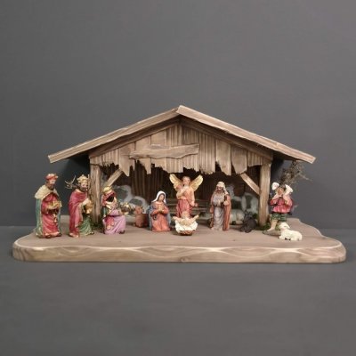 Amadea Dřevěný betlém šedohnědý bez figurek 45 cm – Zboží Dáma