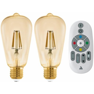 Eglo Set 2x chytrá žárovka LM-ZIG, E27, ST64, 4,9W, 2200K, teplá bílá, dálkové ovládání, jantarová