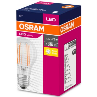 Osram LED žárovka E27 Filament CLA FIL 7,5W 75W teplá bílá 2700K – Zbozi.Blesk.cz