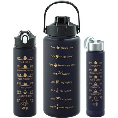 1Mcz Motivační lahev na vodu černé 2000 ml / 700 ml / 300 ml – Zboží Dáma