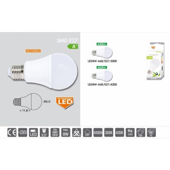 Ecolite LED žárovka E27 8W Bílá studená