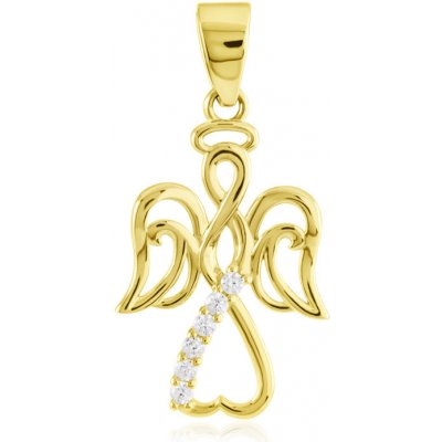 Gemmax Jewelry Elegantní zlatý přívěsek Anděl žluté zlato, bílé zirkony GLPYB 21941