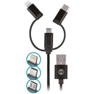 Forever DATAPIP5-MICBKK 3v1 micro USB+Lightning+USB-C, 1,5A, 1m, černý – Zboží Mobilmania