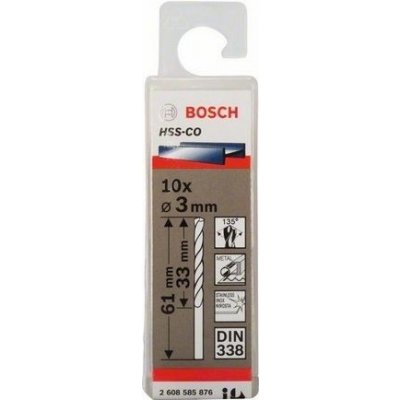 Sada 10ks kobaltových vrtáků do kovu Bosch HSS-Co, DIN 338 - 3 x 33 / 61 mm, spirálový, válcovaný (2 608 585 876)