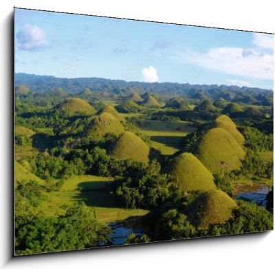 Skleněný obraz 1D - 100 x 70 cm - chocolate hill in aerial view, Bohol Philippines čokoládový kopec v leteckém pohledu, Bohol Filipíny – Hledejceny.cz