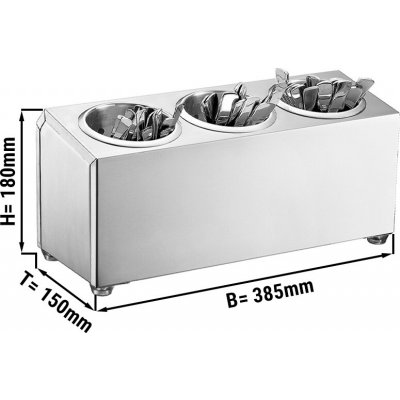 G.Gastro Commercial Service Cutlery Cylinder Holder – 3 Cylinders Included - Stainless Steel - 385×150×180 mm - D10149125 – Sleviste.cz