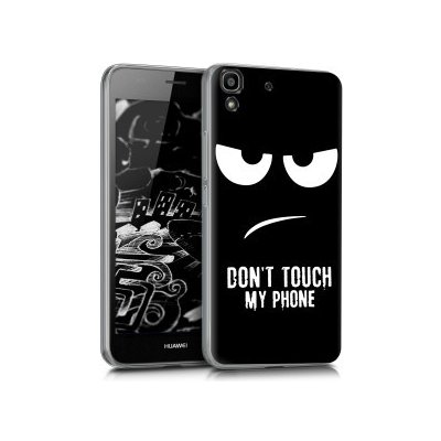 Pouzdro kwmobile Průhledné s designem don't touch my phone Huawei Y6 bílé