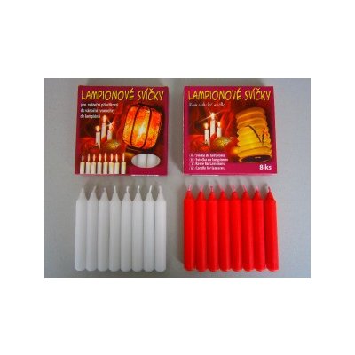 Svíčka lampionová - hladká- červená 8ks O 13,5mm, délka 95mm V kartonu 32 balení