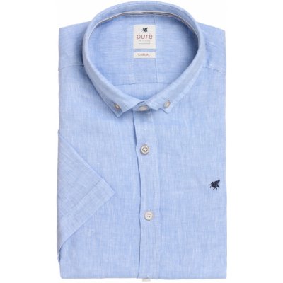 Pure Casual fit lněná košile s krátkým rukávem modrá – Zboží Mobilmania