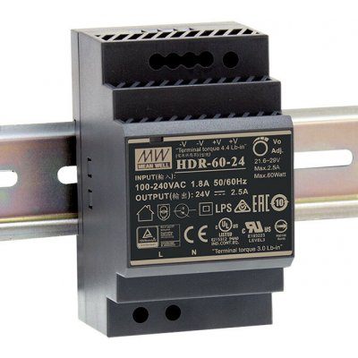 Mean Well zdroj HDR-60-24 a DIN lištu 60W 24V 16176 – Sleviste.cz
