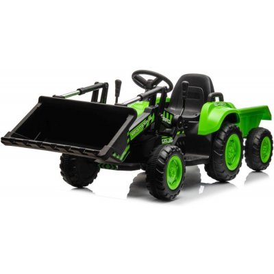 mamido Dětský elektrický traktor s radlicí a přívěsem zelený