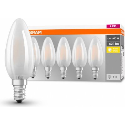 Osram sada 5x LED filamentová žárovka E14, Candle, 4W, 470lm, 2700K, teplá bílá – Zbozi.Blesk.cz