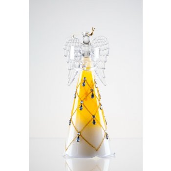 DT GLASS Anděl malovaný s miskou pro čajovou svíčku žlutá