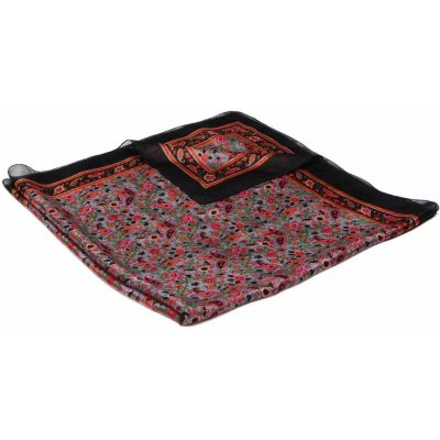 hedvábný šátek s potiskem šedý s červenou a černou – Zboží Dáma