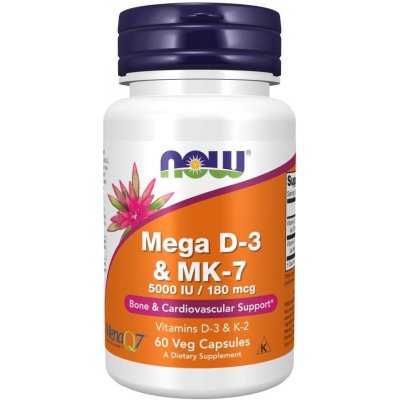 NOW Mega D3 & MK-7 Vitamín d3 5000 IU & Vitamín K2 180 ug 60 kapslí – Zboží Mobilmania