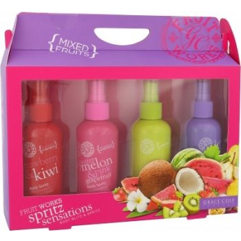 Grace Cole Fruit Works Spritz Sensations Strawberry & Kiwi 100 ml + Watermelon & Pink Grapefruit 100 ml + Coconut & Lime 100 ml + Passion Fruit & Guava 100 ml dárková sada