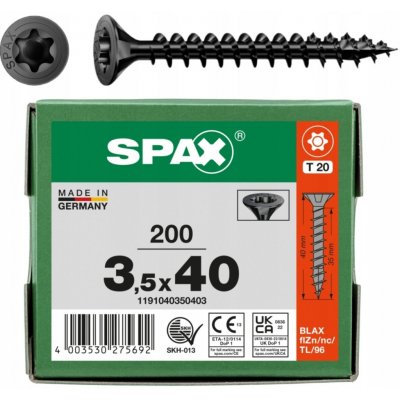 Černé šrouby SPAX 3,5x40 T20 plný závit 200 ks – Hledejceny.cz