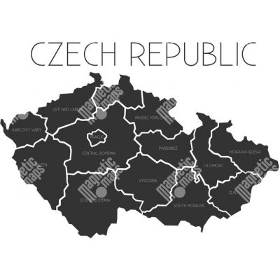 Magnetická mapa České republiky, administrativní, šedá (samolepící feretická fólie) 89 x 66 cm – Hledejceny.cz