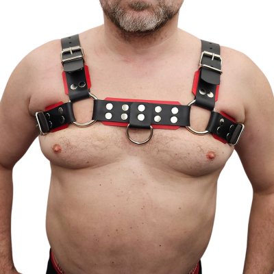 Titan Leather Chest Harness Black Red Large kožený hrudní postroj – Zboží Mobilmania