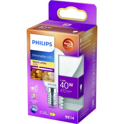 Philips Lighting 871951432447300 LED EEK2021 D A G E14 kapkový tvar 3.4 W = 40 W teplá bílá – Zboží Mobilmania