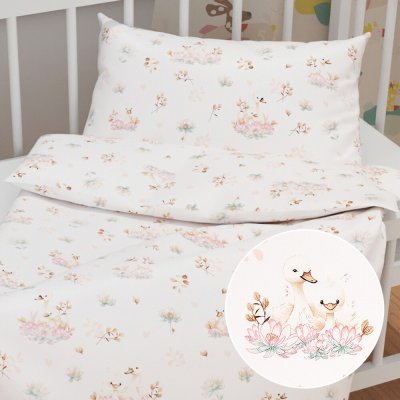 Biante povlečení postýlky Sandra SA610 Labutě mezi lekníny na bílém postýlky 90 x 120 cm 40 x 60 cm – Sleviste.cz