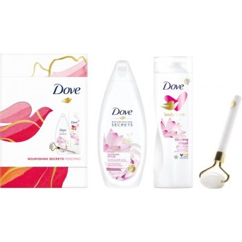 Dove Nourishing Secrets Renewing sprchový gel Glowing Ritual 250 ml + tělové mléko Glowing Ritual 250 ml + masážní váleček na obličej dárková sada