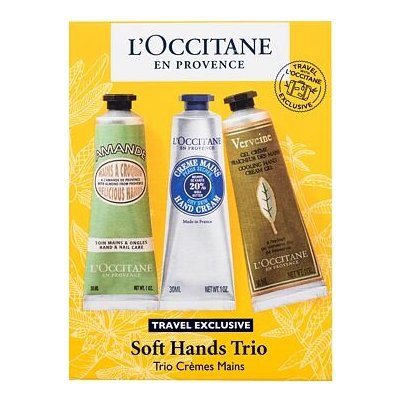 L'Occitane Soft Hands krém na ruce Almond Delicious Hands 30 ml + krém na ruce Shea Hand Cream Dry Skin 30 ml + krém na ruce Verveine Cooling Hand Cream Gel 30 ml dárková sada