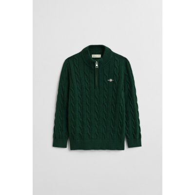 Gant Cotton Cable Half Zip Tartan Green – Zboží Mobilmania