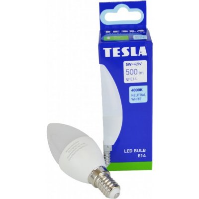 TESLA lighting Tesla - LED žárovka CANDLE svíčka, E14, 5W, 230V, 500lm, 25 000h, 4000K denní bílá, 220st – Zbozi.Blesk.cz