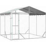 vidaXL Venkovní psí kotec se střechou stříbrný 300 x 300 x 250 cm – HobbyKompas.cz