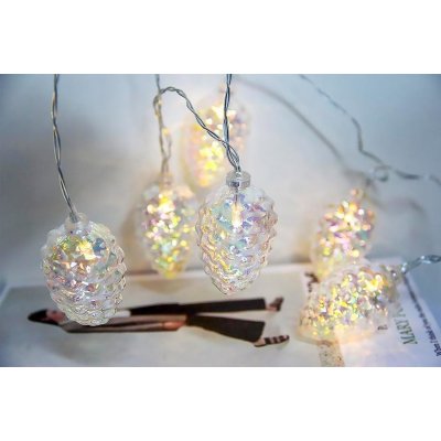 MagicHome Vianoce Řetěz Pine 10x LED teplá bílá se šiškami 2xAA jednoduché svícení osvětlení L-1,35 m – Zboží Mobilmania