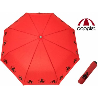 Doppler Fiberglas Kočky deštník dámský skládací manuální červený