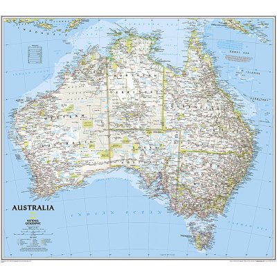 National Geographic Austrálie - nástěnná mapa Classic 75 x 70 cm Varianta: bez rámu v tubusu, Provedení: laminovaná mapa v lištách