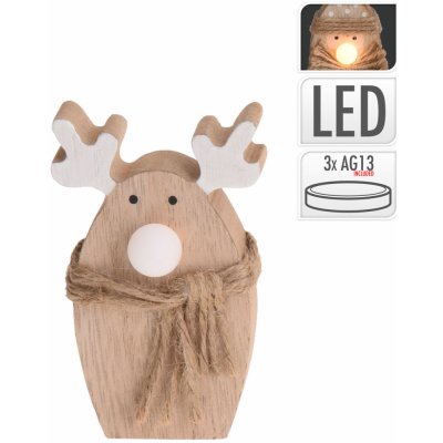H&L Vánoční postava s LED dřevo sob přírodní DH8027200 – Zboží Mobilmania